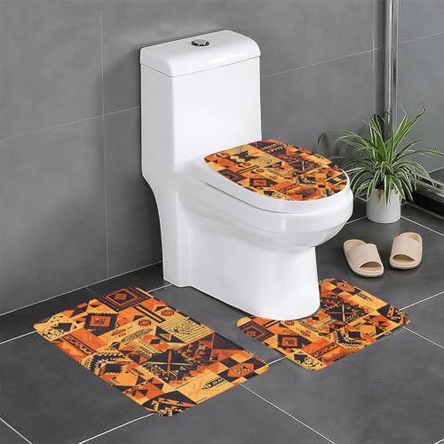 JKDGOJ Badteppich-Set im afrikanischen Stil, Patchwork-Bild, 3-teilig, rutschfest, leicht zu reinigen und zu pflegen, feuchtigkeitsblockierend und langlebig von JKDGOJ