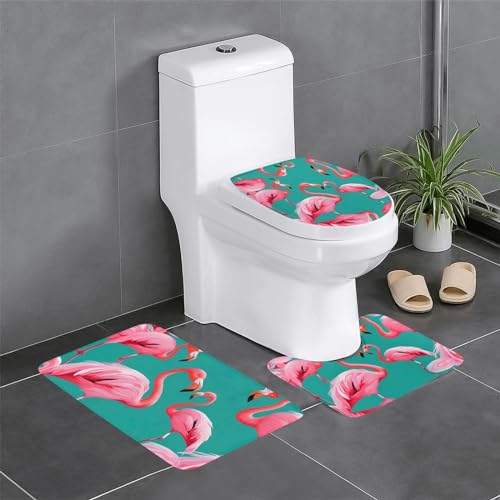JKDGOJ Badteppich-Set mit hübschem rosa Flamingo-Bild, 3-teilig, rutschfest, leicht zu reinigen und zu pflegen, feuchtigkeitsblockierend und langlebig JKDGOJ Badteppich-Set mit hübschem rosa Flamingo-Bild, 3-teilig, rutschfest, leicht zu reinigen und zu pflegen, feuchtigkeitsblockierend und langlebig von JKDGOJ