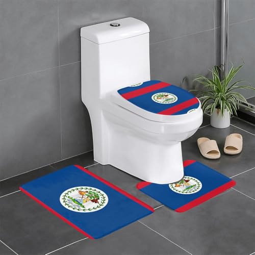 JKDGOJ Belize-Flaggenbild, 3-teiliges Badezimmerteppich-Set, rutschfest, leicht zu reinigen und zu pflegen, feuchtigkeitsblockierend und langlebig von JKDGOJ