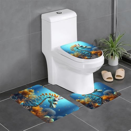 JKDGOJ Blaues Seepferdchen-Bild, 3-teiliges Badezimmerteppich-Set, rutschfest, leicht zu reinigen und zu pflegen, feuchtigkeitsblockierend und langlebig JKDGOJ Blaues Seepferdchen-Bild, 3-teiliges Badezimmerteppich-Set, rutschfest, leicht zu reinigen und zu pflegen, feuchtigkeitsblockierend und langlebig von JKDGOJ