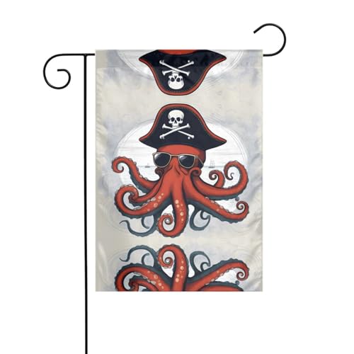 JKDGOJ Cartoon-Segel-Piraten-Oktopus-Bild, Gartenflagge, Outdoor-Hofflagge, geeignet für alle Jahreszeiten, 30,5 x 45,7 cm von JKDGOJ