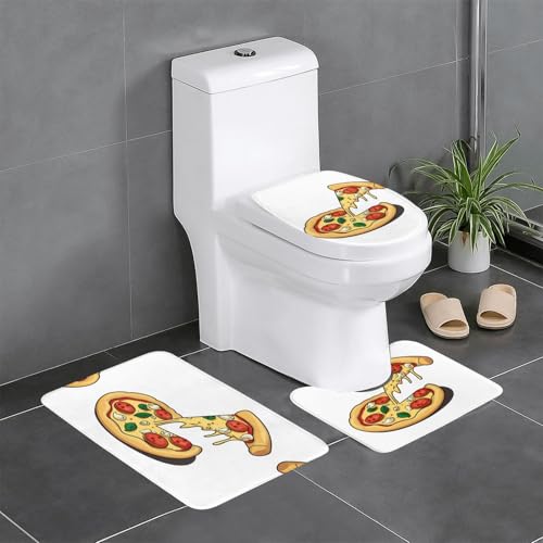 JKDGOJ Cheese Pizza Picture 3-teiliges Badezimmerteppich-Set – rutschfestes Badteppich-Set – leicht zu reinigen und zu pflegen – feuchtigkeitsblockierend und langlebig von JKDGOJ