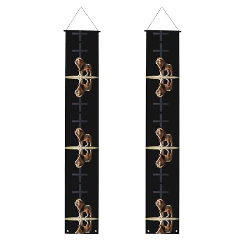 JKDGOJ Der Löwe unter dem Kreuz, Wandbehang, Banner zum Aufhängen, für den Innen- und Außenbereich, 30,5 x 180 cm von JKDGOJ