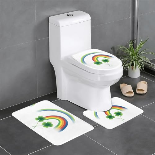 JKDGOJ Doppeltes Regenbogen-Kleeblatt-Bild, 3-teiliges Badezimmerteppich-Set, rutschfest, leicht zu reinigen und zu pflegen, feuchtigkeitsblockierend und langlebig JKDGOJ Doppeltes Regenbogen-Kleeblatt-Bild, 3-teiliges Badezimmerteppich-Set, rutschfest, leicht zu reinigen und zu pflegen, feuchtigkeitsblockierend und langlebig von JKDGOJ