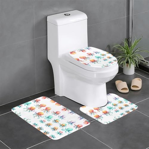 JKDGOJ Flüssiges Oktopus-Bild, 3-teiliges Badezimmerteppich-Set, rutschfest, leicht zu reinigen und zu pflegen, feuchtigkeitsblockierend und langlebig von JKDGOJ