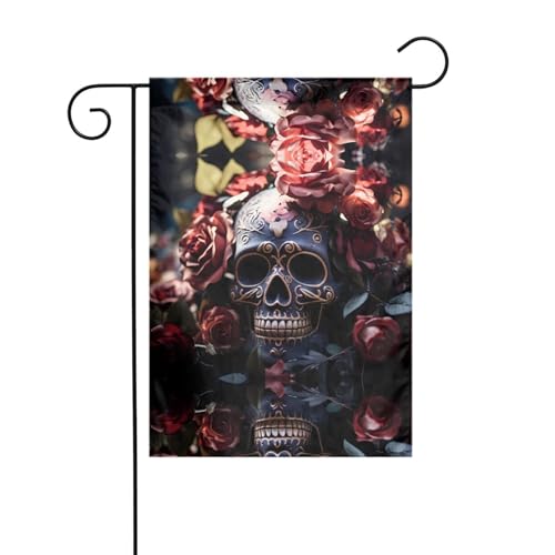 JKDGOJ Gartenflagge mit Skelett-Blume, Rose, geeignet für alle Jahreszeiten, 30,5 x 45,7 cm JKDGOJ Gartenflagge mit Skelett-Blume, Rose, geeignet für alle Jahreszeiten, 30,5 x 45,7 cm von JKDGOJ