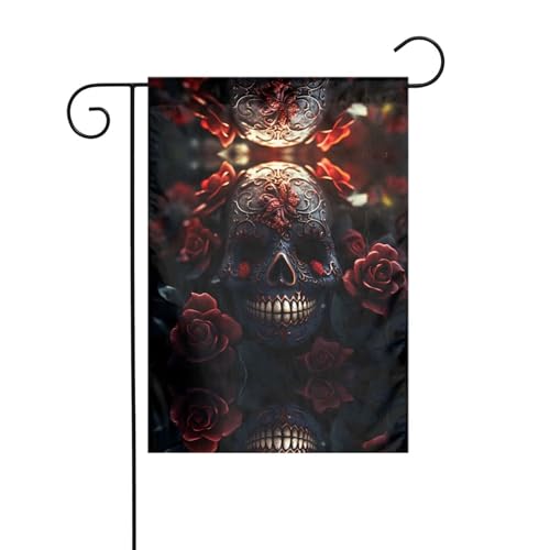 JKDGOJ Gartenflagge mit Totenkopf, Blume, Rose, geeignet für alle Jahreszeiten, 30,5 x 45,7 cm JKDGOJ Gartenflagge mit Totenkopf, Blume, Rose, geeignet für alle Jahreszeiten, 30,5 x 45,7 cm von JKDGOJ