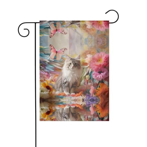 JKDGOJ Gartenflagge mit sitzender grauer Katze, geeignet für alle Jahreszeiten, 30,5 x 45,7 cm von JKDGOJ