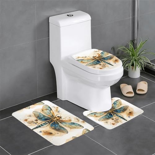 JKDGOJ Goldene zarte Libelle auf gelbem Hintergrund, Bild, 3-teiliges Badezimmerteppich-Set, rutschfest, leicht zu reinigen und zu pflegen, feuchtigkeitsblockierend und langlebig JKDGOJ Goldene zarte Libelle auf gelbem Hintergrund, Bild, 3-teiliges Badezimmerteppich-Set, rutschfest, leicht zu reinigen und zu pflegen, feuchtigkeitsblockierend und langlebig von JKDGOJ
