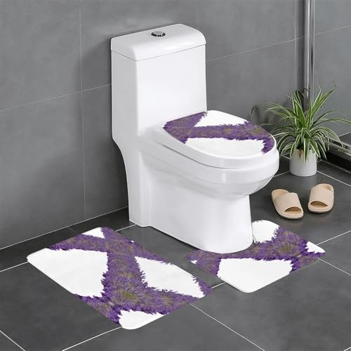 JKDGOJ Lavender Group Picture 3-teiliges Badezimmerteppich-Set, rutschfest, leicht zu reinigen und zu pflegen, feuchtigkeitsblockierend und langlebig von JKDGOJ