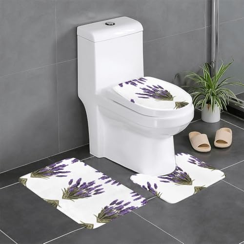 JKDGOJ Lavender Picture 3-teiliges Badezimmerteppich-Set, rutschfest, leicht zu reinigen und zu pflegen, feuchtigkeitsblockierend und langlebig von JKDGOJ