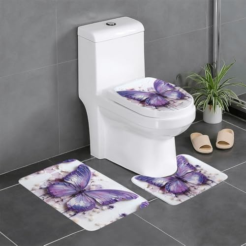 JKDGOJ Lila Ölgemälde Schmetterling Bild 3-teiliges Badezimmerteppich-Set – rutschfestes Badteppich-Set – leicht zu reinigen und zu pflegen – feuchtigkeitsblockierend und langlebig JKDGOJ Lila Ölgemälde Schmetterling Bild 3-teiliges Badezimmerteppich-Set – rutschfestes Badteppich-Set – leicht zu reinigen und zu pflegen – feuchtigkeitsblockierend und langlebig von JKDGOJ