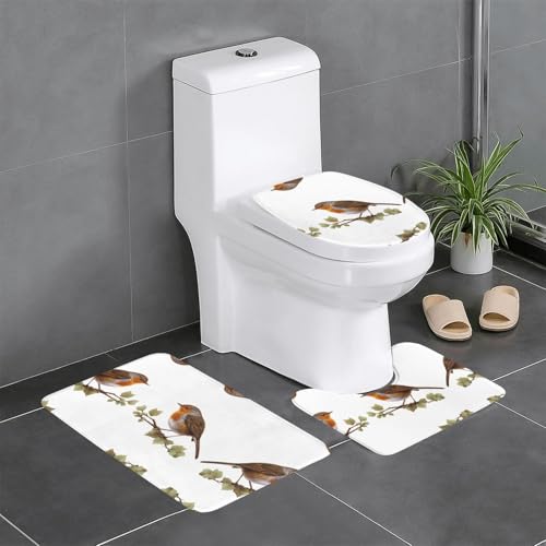 JKDGOJ Little Robin Picture 3-teiliges Badezimmerteppich-Set, rutschfest, leicht zu reinigen und zu pflegen, feuchtigkeitsblockierend und langlebig von JKDGOJ