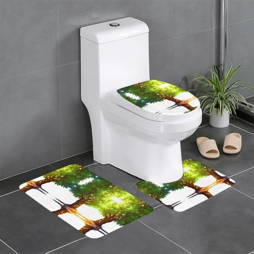 JKDGOJ Lush Tree Picture 3-teiliges Badezimmerteppich-Set, rutschfestes Badteppich-Set, leicht zu reinigen und zu pflegen, feuchtigkeitsblockierend und langlebig von JKDGOJ