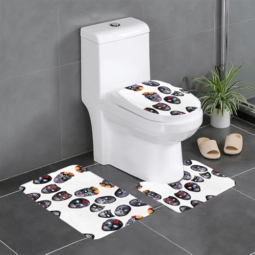 JKDGOJ Mask Picture 3-teiliges Badezimmerteppich-Set, rutschfest, leicht zu reinigen und zu pflegen, feuchtigkeitsblockierend und langlebig von JKDGOJ