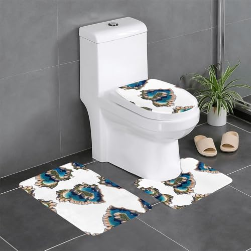JKDGOJ Mediterranean Picture 3-teiliges Badezimmerteppich-Set, rutschfestes Badteppich-Set, leicht zu reinigen und zu pflegen, feuchtigkeitsblockierend und langlebig von JKDGOJ