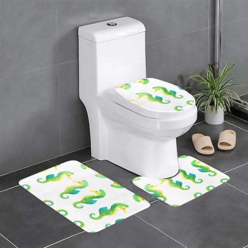 JKDGOJ Minimalistisches Seepferdchen-Bild, 3-teiliges Badezimmerteppich-Set, rutschfest, leicht zu reinigen und zu pflegen, feuchtigkeitsblockierend und langlebig von JKDGOJ