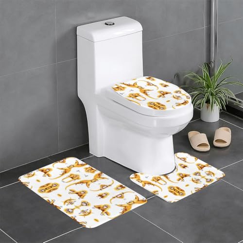 JKDGOJ Multiple Golden Monkeys Picture 3-teiliges Badezimmerteppich-Set – rutschfestes Badteppich-Set – leicht zu reinigen und zu pflegen – feuchtigkeitsblockierend und langlebig von JKDGOJ