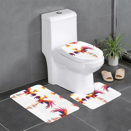 JKDGOJ Mythical Phoenix Picture 3-teiliges Badezimmerteppich-Set, rutschfest, leicht zu reinigen und zu pflegen, feuchtigkeitsblockierend und langlebig von JKDGOJ