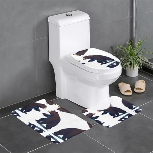 JKDGOJ Negative Space Bär Bild 3-teiliges Badezimmerteppich-Set – rutschfestes Badteppich-Set – leicht zu reinigen und zu pflegen – feuchtigkeitsblockierend und langlebig von JKDGOJ