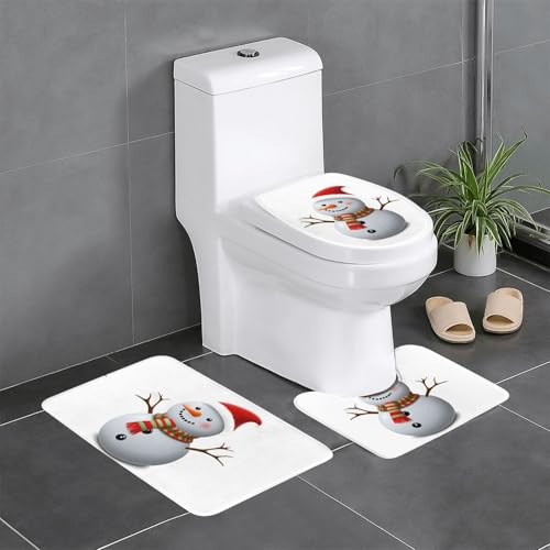JKDGOJ Niedliches Weihnachts-Schneemann-Bild, 3-teiliges Badezimmerteppich-Set, rutschfest, leicht zu reinigen und zu pflegen, feuchtigkeitsblockierend und langlebig von JKDGOJ