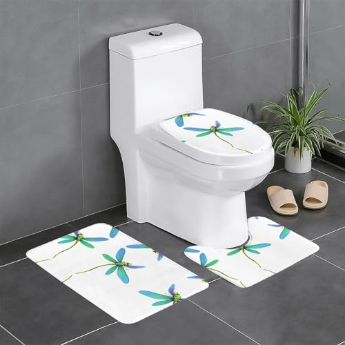 JKDGOJ Nouveau Libellenbild, 3-teiliges Badezimmerteppich-Set, rutschfest, leicht zu reinigen und zu pflegen, feuchtigkeitsblockierend und langlebig von JKDGOJ