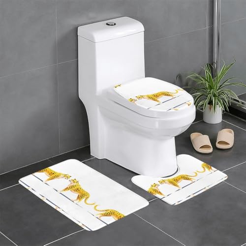 JKDGOJ Original Cheetah Picture 3-teiliges Badezimmerteppich-Set – rutschfestes Badteppich-Set – leicht zu reinigen und zu pflegen – feuchtigkeitsblockierend und langlebig von JKDGOJ