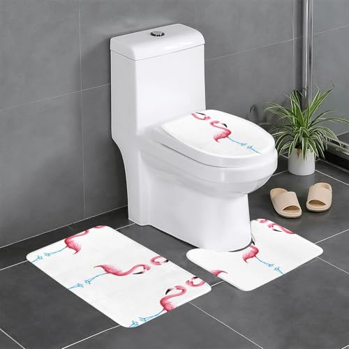 JKDGOJ Outline Flamingo-Bild, 3-teiliges Badezimmerteppich-Set, rutschfest, leicht zu reinigen und zu pflegen, feuchtigkeitsblockierend und langlebig von JKDGOJ
