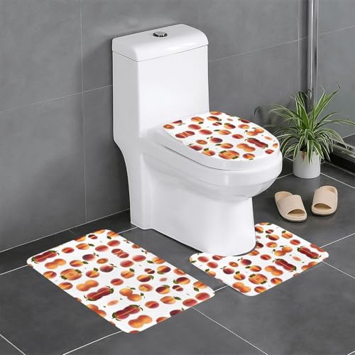 JKDGOJ Peach Picture 3-teiliges Badezimmerteppich-Set, rutschfest, leicht zu reinigen und zu pflegen, feuchtigkeitsblockierend und langlebig von JKDGOJ
