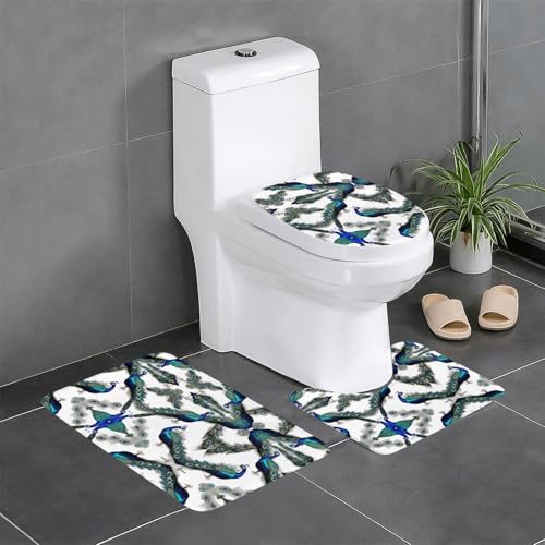 JKDGOJ Peacock Picture 3-teiliges Badezimmerteppich-Set – rutschfestes Badteppich-Set – leicht zu reinigen und zu pflegen – feuchtigkeitsblockierend und langlebig von JKDGOJ
