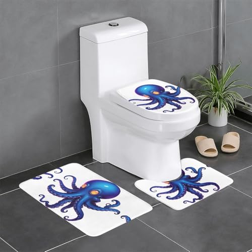 JKDGOJ Pixel Octopus Picture 3-teiliges Badezimmerteppich-Set – rutschfestes Badteppich-Set – leicht zu reinigen und zu pflegen – feuchtigkeitsblockierend und langlebig von JKDGOJ