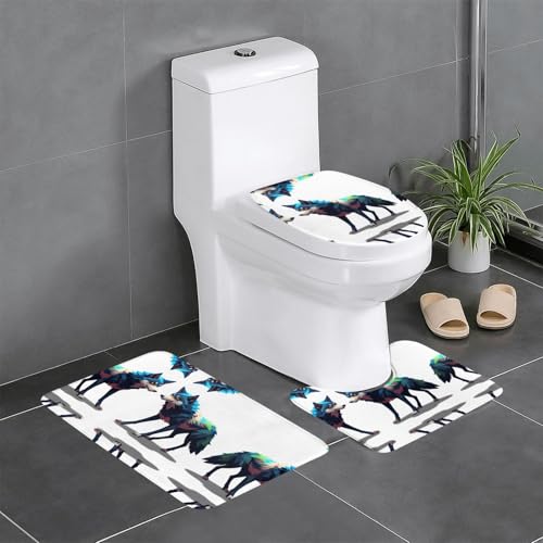 JKDGOJ Pixel Wolf Picture 3-teiliges Badezimmerteppich-Set, rutschfestes Badteppich-Set, leicht zu reinigen und zu pflegen, feuchtigkeitsblockierend und langlebig von JKDGOJ