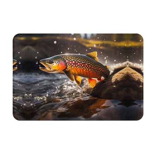 JKDGOJ Rutschfeste Bodenmatte, Motiv: springender Lachs, für Innen- und Außenbereich, geeignet für Schlafzimmer und Badezimmer, 40,6 x 61 cm von JKDGOJ