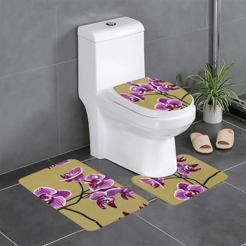 JKDGOJ Schönes Orchideen-Bild, 3-teiliges Badezimmerteppich-Set, rutschfest, leicht zu reinigen und zu pflegen, feuchtigkeitsblockierend und langlebig von JKDGOJ