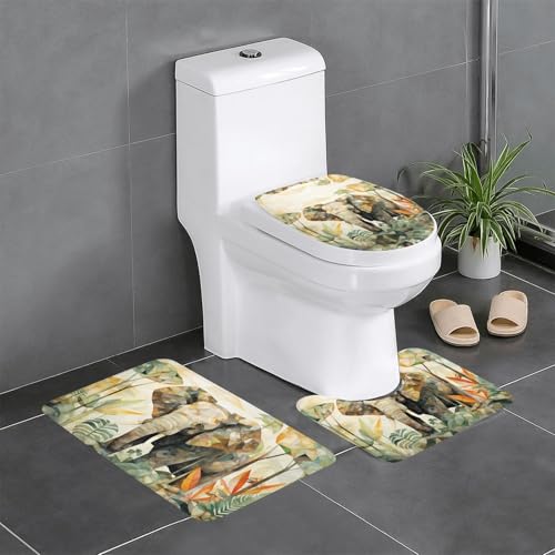 JKDGOJ Starke Elefanten Bild 3-teiliges Badezimmerteppich-Set - Rutschfestes Badteppich-Set - Leicht zu reinigen und zu pflegen - Feuchtigkeitsblockierend und langlebig JKDGOJ Starke Elefanten Bild 3-teiliges Badezimmerteppich-Set - Rutschfestes Badteppich-Set - Leicht zu reinigen und zu pflegen - Feuchtigkeitsblockierend und langlebig von JKDGOJ