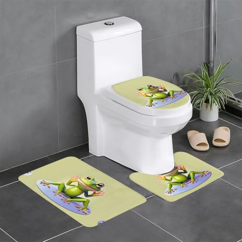 JKDGOJ The Funny Frog Doing Yoga-Bild, 3-teiliges Badezimmerteppich-Set, rutschfest, leicht zu reinigen und zu pflegen, feuchtigkeitsblockierend und langlebig von JKDGOJ