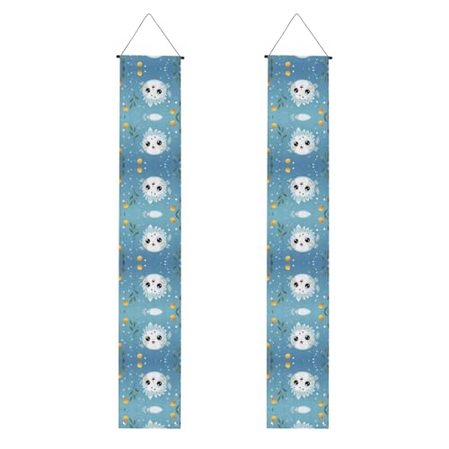 JKDGOJ Wand-Banner mit lächelndem Kugelfisch, zum Aufhängen, für den Innen- und Außenbereich, 30,5 x 180 cm von JKDGOJ