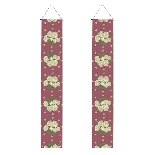 JKDGOJ Wand-Banner mit weißer Rose der Liebe, für Abschlussfeier, Veranda, zum Aufhängen, geeignet für den Innen- und Außenbereich, 30,5 x 180 cm von JKDGOJ