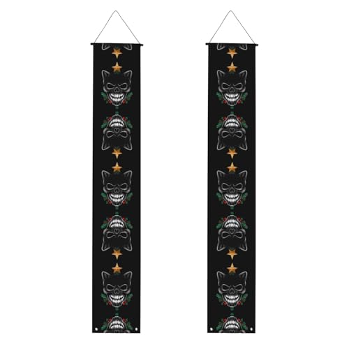 JKDGOJ Weihnachts-Banner mit Fledermaus-Kopf, Wandbehang, Banner, Abschlussfeier, Veranda, Hänge-Stil, geeignet für den Innen- und Außenbereich, 30,5 x 180 cm von JKDGOJ