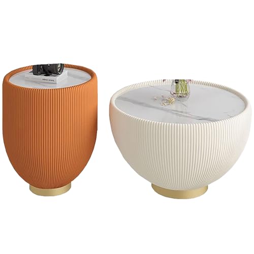 JKDSDE Couchtisch 2er-Set Im Schalen-Design Mit Schieferplatte, Moderner Wohnzimmertisch Mit Metallgestell, Rund Für Wohnzimmer, Schlafzimmer(A) von JKDSDE