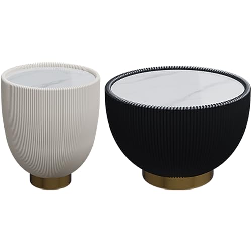 JKDSDE Couchtisch 2er-Set Im Schalen-Design Mit Schieferplatte, Moderner Wohnzimmertisch Mit Metallgestell, Rund Für Wohnzimmer, Schlafzimmer(B) von JKDSDE