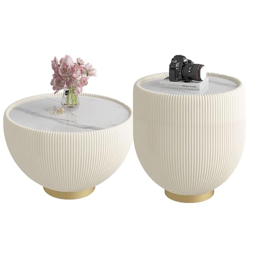 JKDSDE Couchtisch 2er-Set Im Schalen-Design Mit Schieferplatte, Moderner Wohnzimmertisch Mit Metallgestell, Rund Für Wohnzimmer, Schlafzimmer(D) von JKDSDE