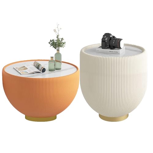 JKDSDE Couchtisch 2er-Set Im Schalen-Design Mit Schieferplatte, Moderner Wohnzimmertisch Mit Metallgestell, Rund Für Wohnzimmer, Schlafzimmer(E) von JKDSDE
