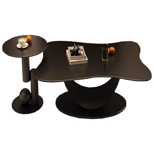 JKDSDE Couchtisch 2er Set Mit Schieferplatte, Moderner Schmetterlingsform Coffee Table Und Runder Beistelltisch, Metallgestell, Für Wohnzimmer, Büro Oder Schlafzimmer(A,100+50cm/39.3+19.6in) von JKDSDE