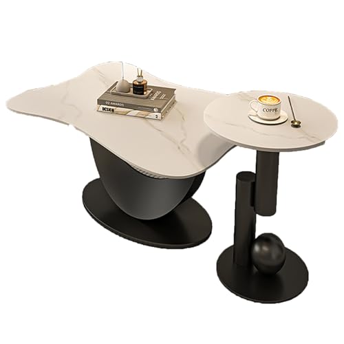 JKDSDE Couchtisch 2er Set Mit Schieferplatte, Moderner Schmetterlingsform Coffee Table Und Runder Beistelltisch, Metallgestell, Für Wohnzimmer, Büro Oder Schlafzimmer(B,100+50cm/39.3+19.6in) von JKDSDE