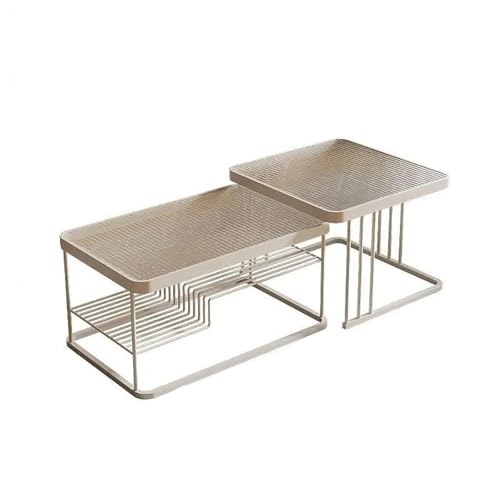 JKDSDE Couchtisch 2er-Set Nested Quadratisch im Industrial Vintage Design - Couchtische mit Gehärtetem Glas und Ablagefläche - Beistelltisch für Wohnzimmer(B) von JKDSDE
