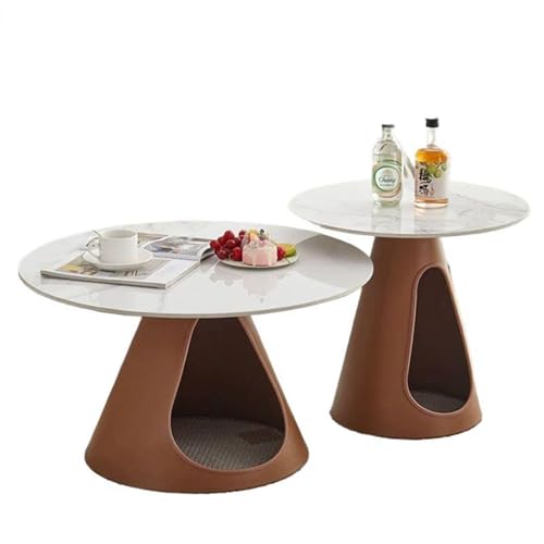 JKDSDE Couchtisch 2er Set mit Runder Schieferplatte & Hohlboden,Moderner Coffee Table und Beistelltisch aus Stahl mit Abgerundete Ecken,fürs Wohnzimmer Büros Schlafzimmer(A) von JKDSDE