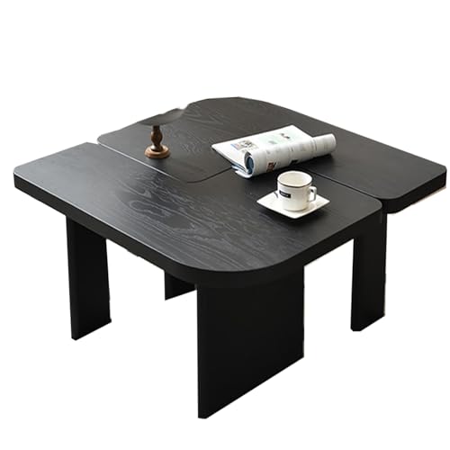 JKDSDE Modern Aus Massivholz Couchtisch Freie Kombination 2er Set,Moderner Unregelmäßige Form Beistelltisch-Set Mit Massivholzbeine,für Wohnzimmer, Schlafzimmer Und Büros(Black Set of 2) von JKDSDE