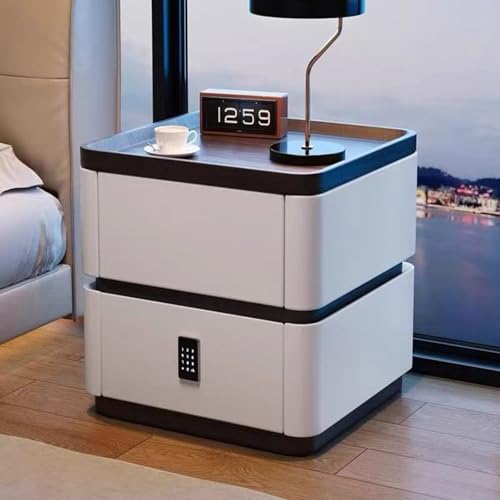 Moderner Nachttisch Im Cremefarbenen Stil,Nachtschrank Aus Massivholz Mit Intelligentem Passwortschloss 2 Schubladen, Nachtkommode Für Schlafzimmer Wohnzimmer(A,40*40*50cm/15.7*15.7*19.7in) von JKDSDE