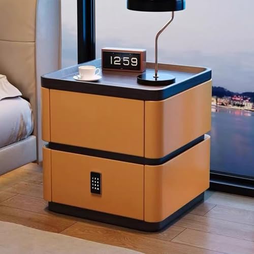 Moderner Nachttisch Im Cremefarbenen Stil,Nachtschrank Aus Massivholz Mit Intelligentem Passwortschloss 2 Schubladen, Nachtkommode Für Schlafzimmer Wohnzimmer(C,40*40*50cm/15.7*15.7*19.7in) von JKDSDE